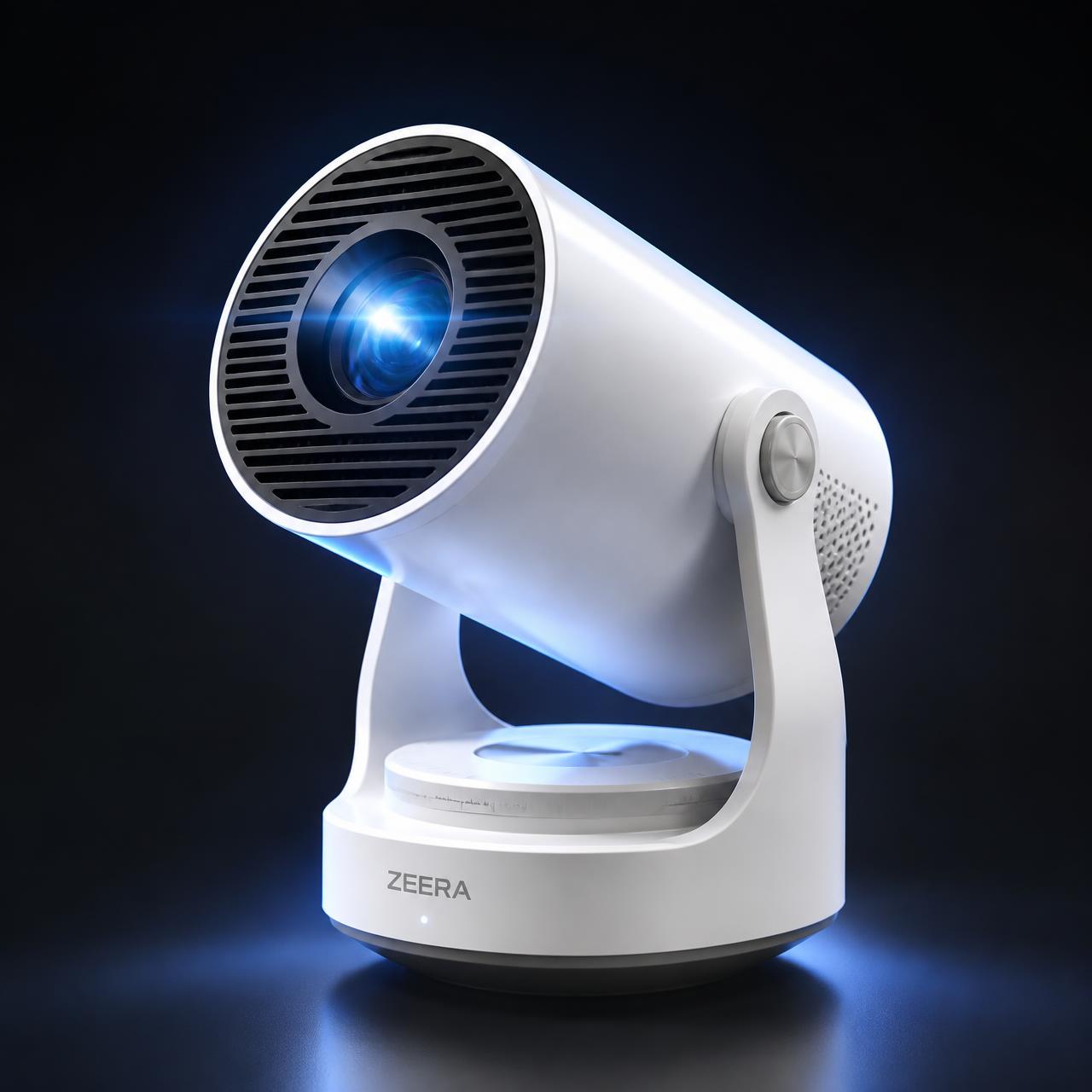 Gimbal 3 Pro mini projector on a gimbal base with glowing lens